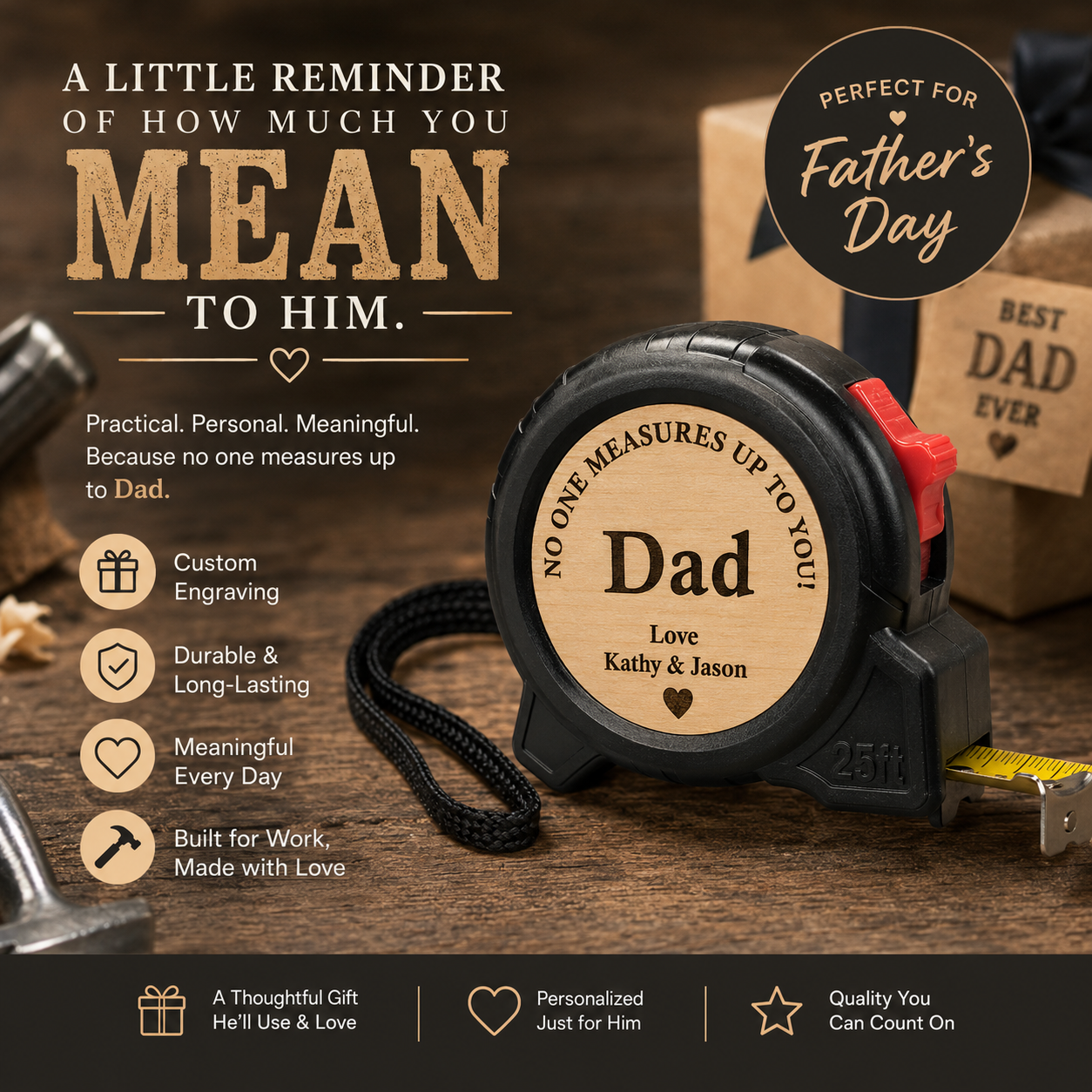 Personalized Engraved Tape Measure for Dad – Custom Gift for Grandpa, Papa, Carpenter &amp; Handyman – Father’s Day Tool Gift for Him