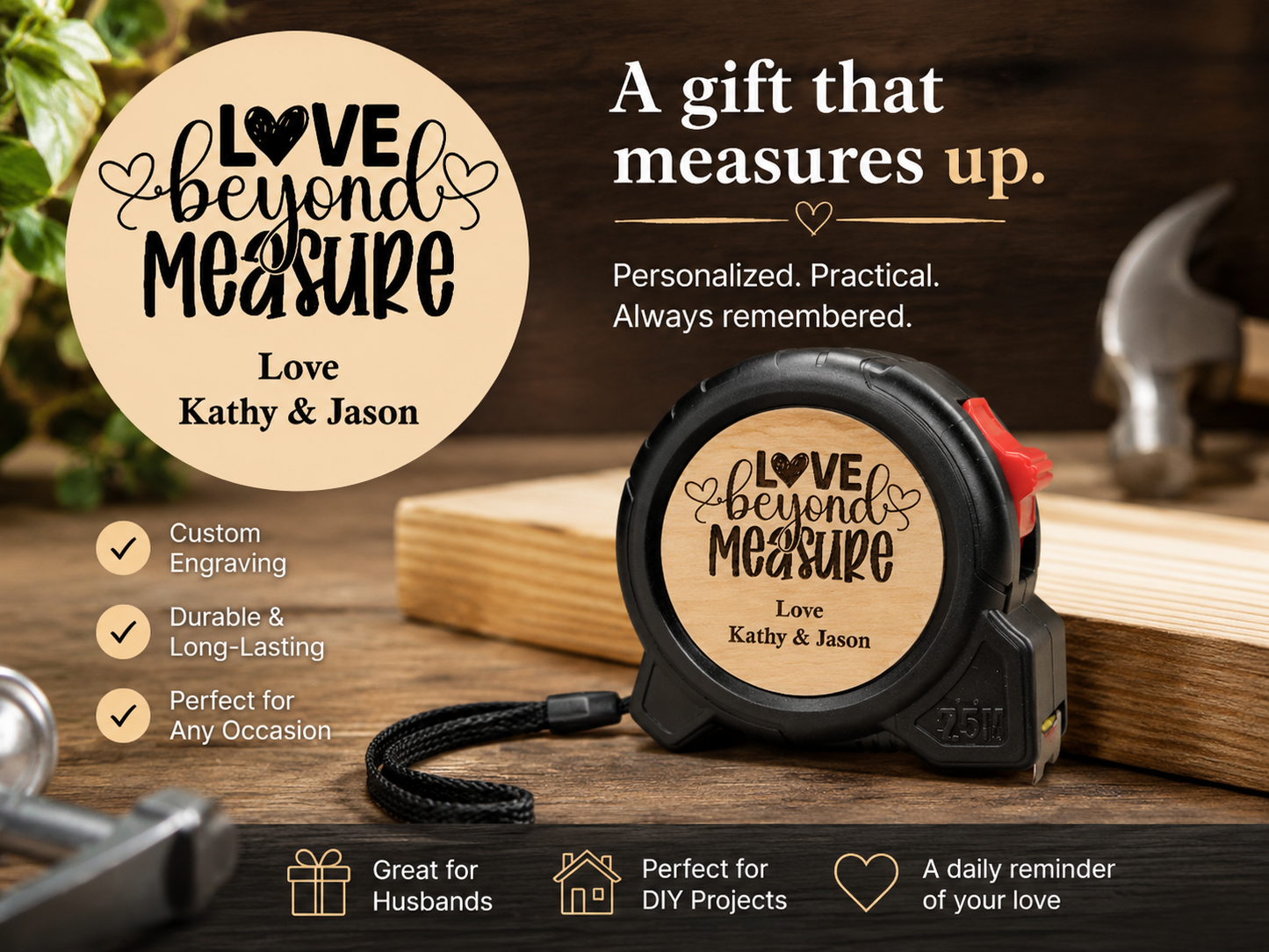 Personalized Engraved Tape Measure for Dad – Custom Gift for Grandpa, Papa, Carpenter &amp; Handyman – Father’s Day Tool Gift for Him