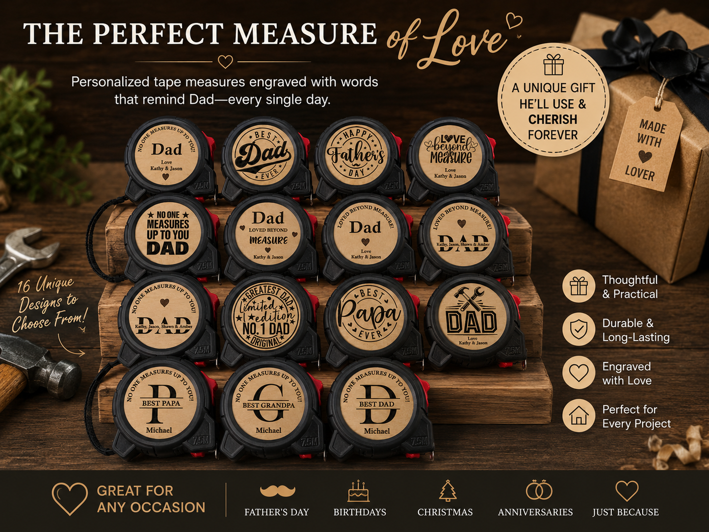 Personalized Engraved Tape Measure for Dad – Custom Gift for Grandpa, Papa, Carpenter &amp; Handyman – Father’s Day Tool Gift for Him